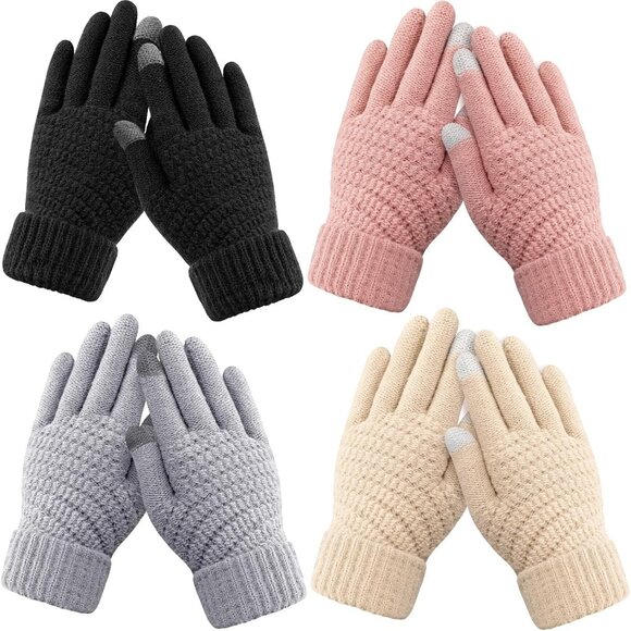 Women's 4 Pack Black & Grey & Beig Winter GlovesWarm Soft Touchscreen Winter